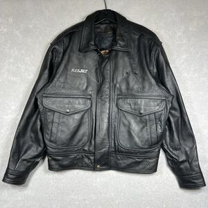 VTG Perrone Aviation Apparel Black Leather Pilot Jacket Men’s LARGE W/ LINER USA